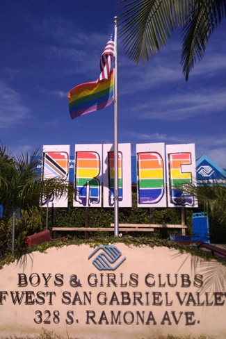 Pride banner in front of Club