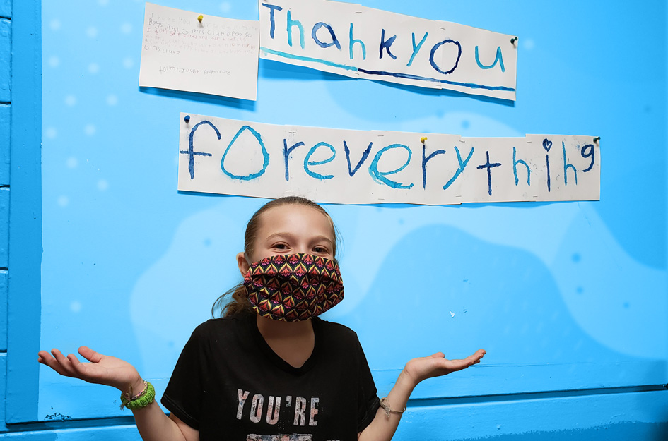 Chloe wearing a mask