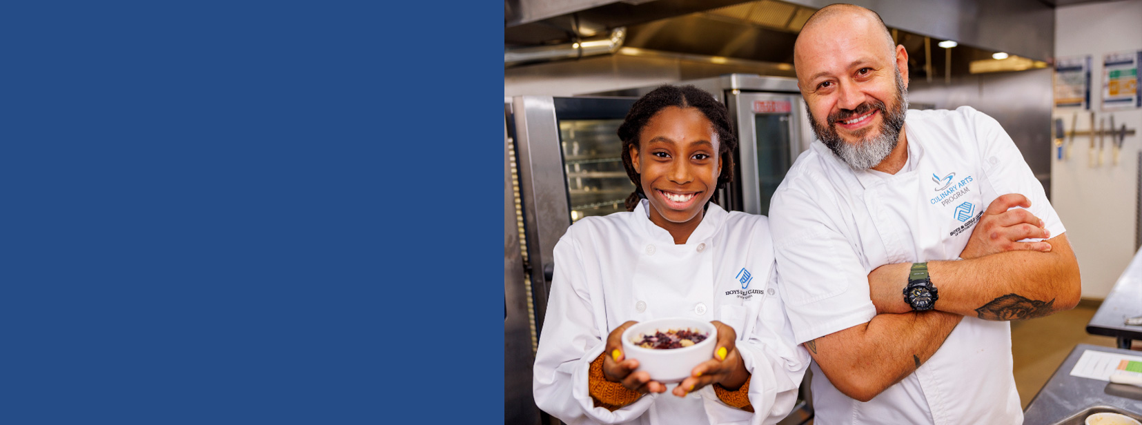 Chef Club kid and YDP in kitchen