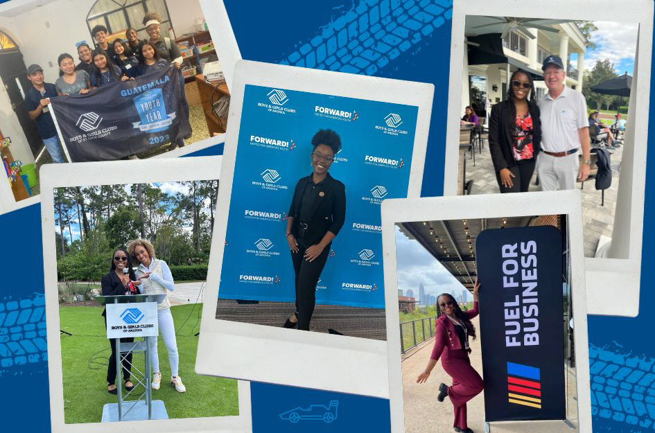 Mia at Boys & Girls Clubs of America’s National Conference and a NASCAR event, showcasing her growth and confidence.