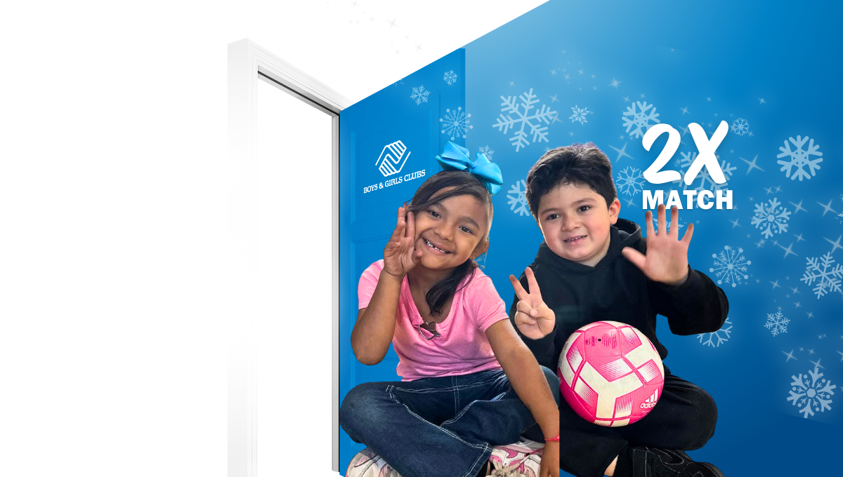 2 cute Club kids in front of open door and 2X match copy